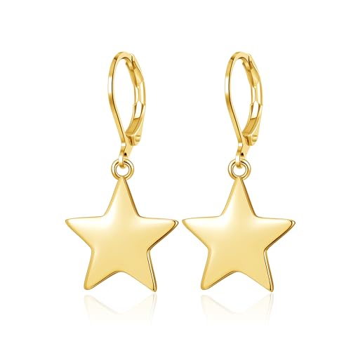Leverback Earrings Dangle Earrings for Women Dangly Earrings Anniversary Birthday Gifts for Women - style: Star Earrings-Gold
