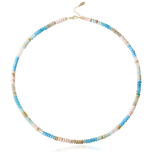 Beaded Gemstone Necklaces for Women Colorful Boho Choker Necklace Beauty And Spirit For Women (blue-silver) - color: blue