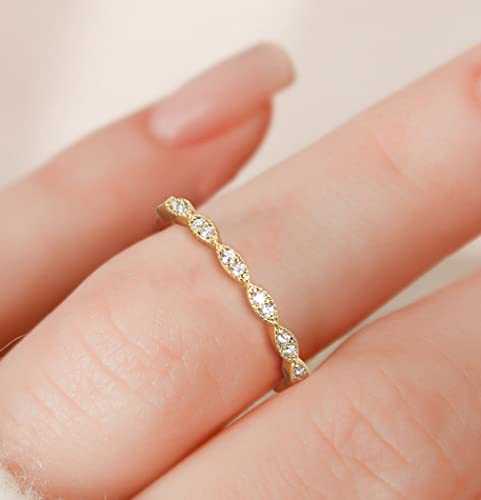 TIGRADE Eternity Ring Oval Milgrain Cubic Zirconia Anniversary Stacking Ring CZ Wedding Band for Women Size 3-13 - color: Gold