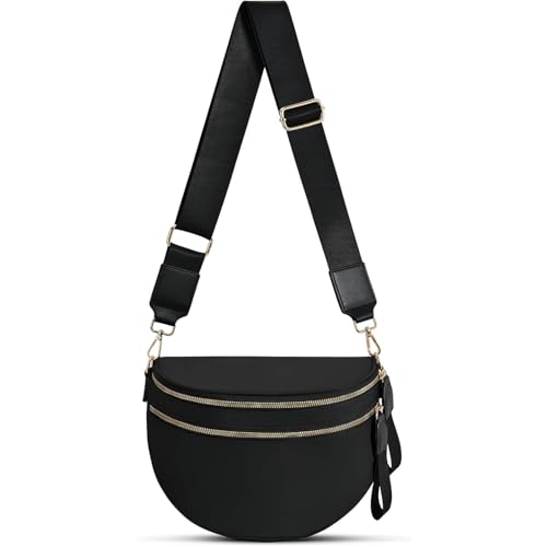 Checkered Crossbody Bag for Women Bum Bag Spacious Nylon Fanny Packs Cross Body Shoulder Purses Bag Handbags - color: Black