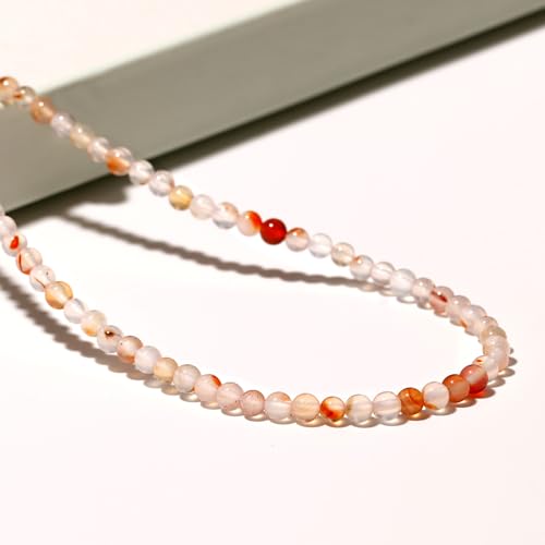Simple Choker Necklace for Women Real Stone and Crystals Necklaces 4mm Beaded Choker Jewelry Meditation Gift for Women (16"+2") - style: Red Flower Agate