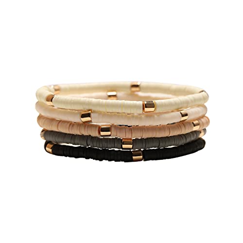 GOOJIDS Surfer Heishi Clay Bead Bracelets for Women Bohemian Stackable Gold Plated Beaded Stretch Bracelets Elastic Layering Friendship Bracelets Set Boho Jewelry - color: B-New Surfer Color B