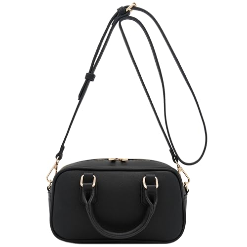 FashionPuzzle Mini PU Leather Satchel Purse Top Handle Crossbody Bag - color: Black
