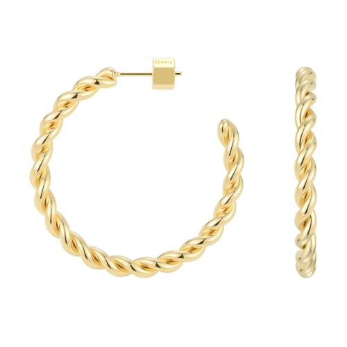 RENAIZ Bold Statement Hoop & Stud Earrings for Women – 14K Gold & Rhodium Plated Maximalist Jewelry, Chunky Geometric Boho Earrings, Hypoallergenic Non-Tarnish Trendy Gift - color: Yellow Gold, style: Twisted Rope