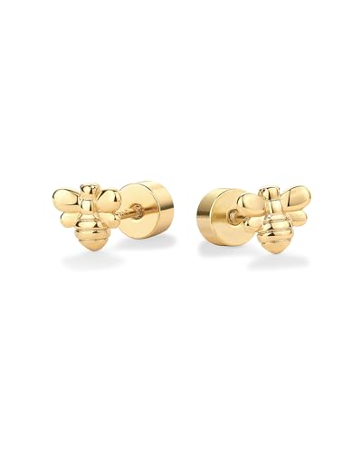 PAVOI 14K Gold Plated Dainty Flat Back Earrings for Women - Hypoallergenic Sterling Silver Posts Helix Cartilage Piercing Jewelry - Emoji Motif Bow Celestial Flatback Gold Stud Earrings Screw Back - style: Bumble Bee