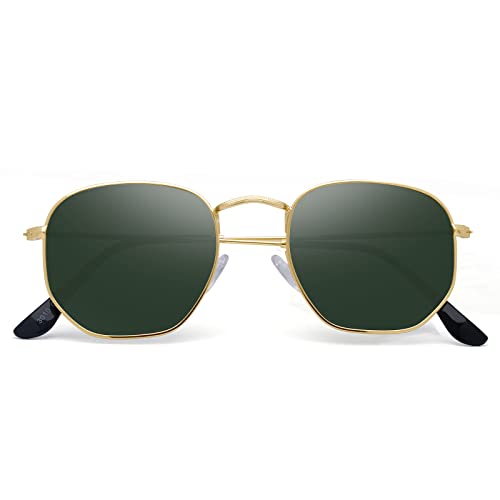 Polarized Sunglasses for Womens Men Trendy Square Hexagonal Flat Mirrored Sun Glasses UV Protection - color: A05-gold/G15/Black