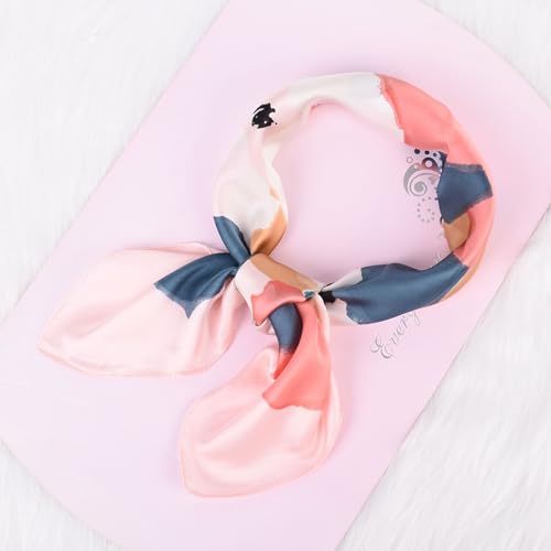 MINIDORA Satin Scarves for Women 27.5 × 27.5 inches Medium Square Elegant Silk Feeling Head Scarf - color: C009-pink