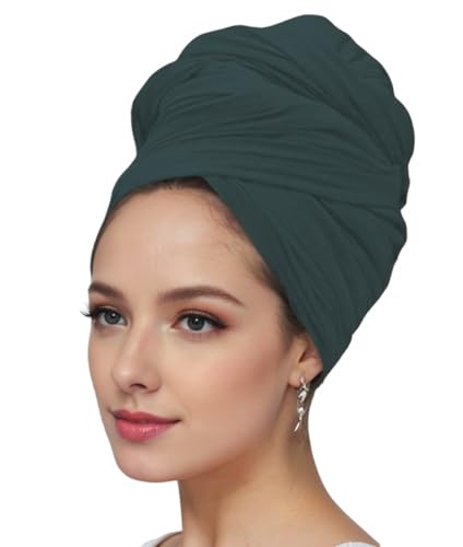 vabovin Head Wraps for Black Women Stretch Jersey Knit Turban Headwrap Solid Color Headscarf Headband Shawl - color: 33- Chrome Green