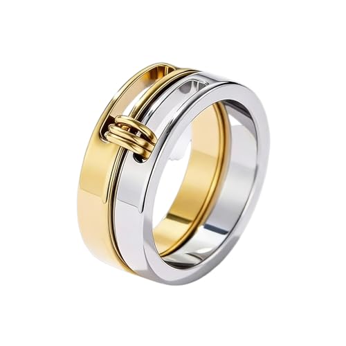Generation Refined - Silver Gold Stackable Rings, 18K Gold Plated Stainless Steel, Silver and Gold Two Tone, Non Tarnish Multi Ring Mixed Metals Set