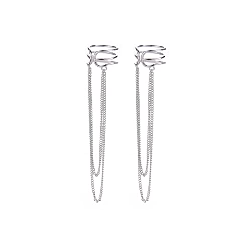 SLUYNZ 925 Sterling Silver No Piercing Cuff Earrings Chain for Women Wrap Earrings Tassel Clip On Ear - color: A-Silver