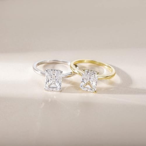 EAMTI 1/2/3/4CT 925 Sterling Silver Engagement Rings Radiant Cut Solitaire Cubic Zirconia CZ Wedding Promise Rings for Her Wedding Bands for Women Size 3-11 - color: Silver-3CT