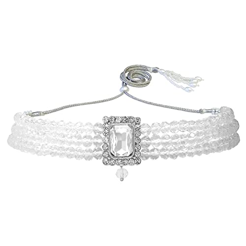Aheli Ethnic Choker Necklace Earrings Wedding Bollywood Party Jewelry Set Gift for Women - color: White 1