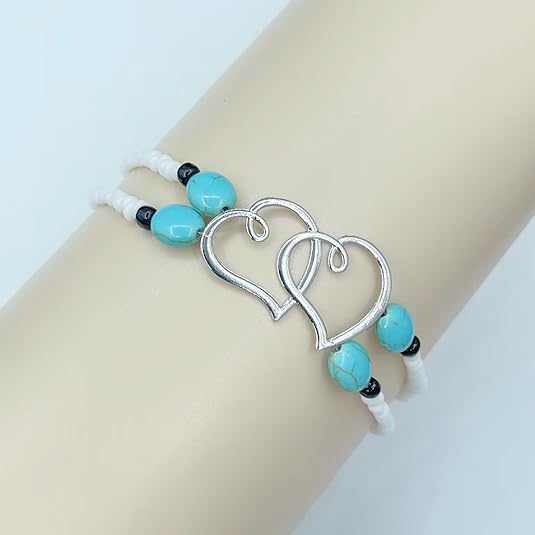 Ankle Bracelets for Women Waterproof Elastic Heart Anklet Stretchy Ankle Bracelets Colorful Beaded Anklets Boho Ankle Bracelets Silver Beach Anklet Jewelry Accessories for Summer - color: Silver White Anklets