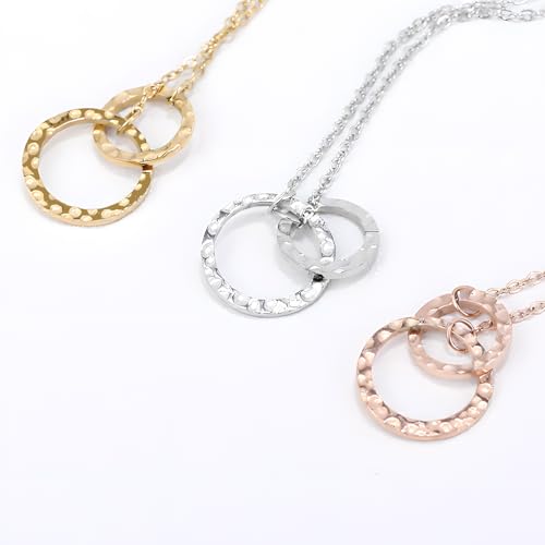 Minimalist Stainless Steel Single or Two Circular Hammered Texture Pendant Necklace for Women, 14K Gold/Silver/Rose Gold Plated Hypoallergenic Stackable Layered Collarbone adjustable Chain Necklace, Dainty Layering Necklace Jewelry Gift - style: Gold Two