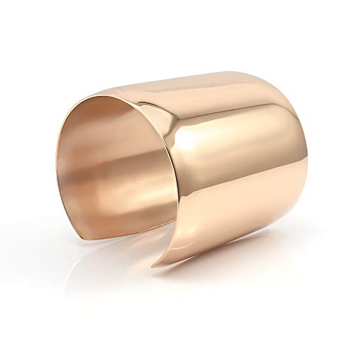 Stainless Steel Smooth Polished Open Cuff Bangle Bracelet for Women Lady Girls Gift - color: Rose gold