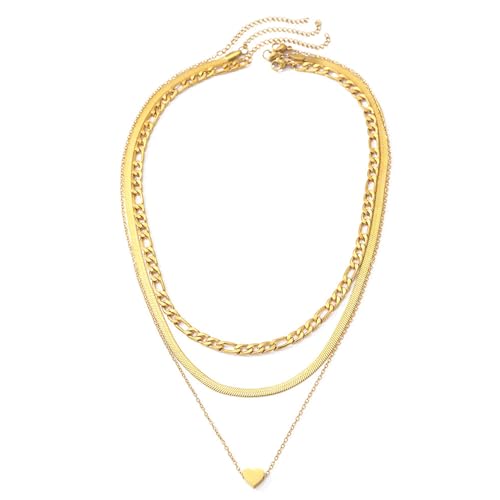 Gold Necklaces for Women Gifts - 14K Gold Plated Necklace for Women Necklaces for Her Tiny Fashion Jewelry for Teens，for Women Friends Jewelry Gifts，Necklace Gold Jewelry Birthday Gifts - style: Three layered heart-shaped layered necklace