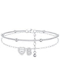 FindChic Silver/14K Gold Plated Layered CZ Initial Ankle Bracelet for Women | Waterproof Stainless Steel, Cubic Zirconia Letter Charm, Non-Tarnish, Hypoallergenic, Adjustable Extender, Summer Jewelry - color: Silver-CZ Heart, size: B