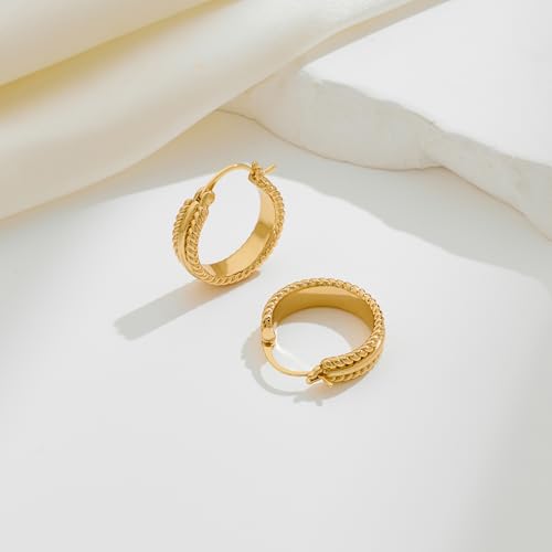 Chunky Gold Hoop Earrings for Women - 14k Gold Plated Twisted Rope Thick Hoops, Lightweight Hypoallergenic Small Hoop Earrings, Trendy Fashion Jewelry Gifts - color: golden