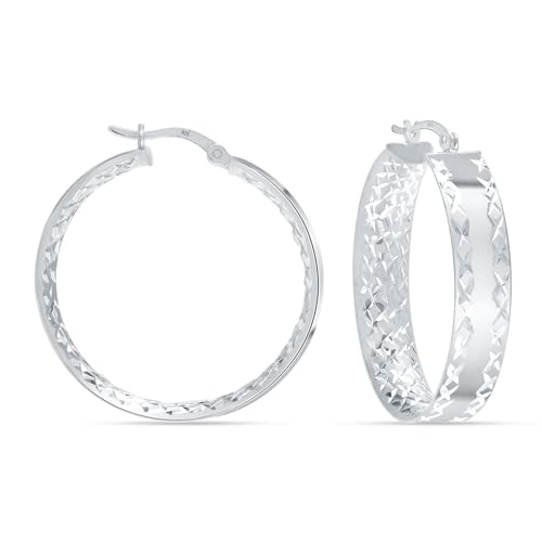 LeCalla 925 Sterling Silver Hoop Earrings for Women | 14K Gold-Plated & Rose Gold-Plated Diamond-Cut Hoop Earrings | Textured Click-Top Hoops Earring Jewelry - color: Yellow Gold DC Textured-30MM