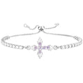 VIBILIA Bracelets for Women, Cross Bracelets for Women Trendy, Dainty Tennis Bracelet, Catholic Gift for Mom Daughter Wife Sister Friend, Communion Gift on Birthday Valentine's Day Easter Mother's Day - color: D. Silver-Purple