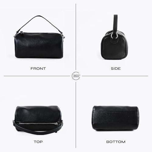 Prite Crossbody Bag for Women Vegan Leather Minimalist Cylinder Shoulder Bag with Adjustable Strap Soft Barrel Purse - color: Black