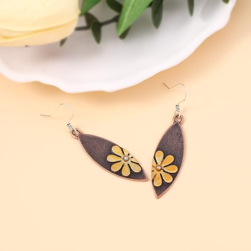 MALOYANVE Sunflower Earrings for Women Trendy Statement Handmade Bohemian Ethnic Vintage Round Teardrop Dangle Earrings Party Birthday Jewelry - color: Shin