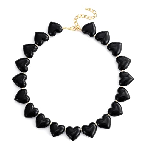 YUJIE Amber Acrylic Heart Choker Necklace for Women Vintage Punk Chunky Necklace Trendy Fashion Accessory - color: black