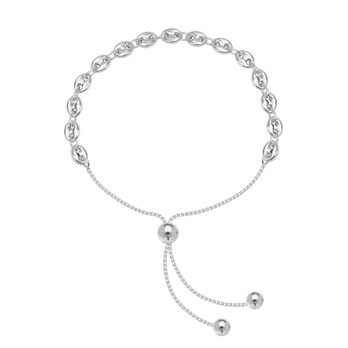 LeCalla Pure 925 Sterling Silver Italian Paperclip Link Chain Bracelets | Gold Over Silver Paper-Clip Link Station Bracelet | Sliding Bolo Bracelet for Women - color: Puffy Mariner Link Bolo