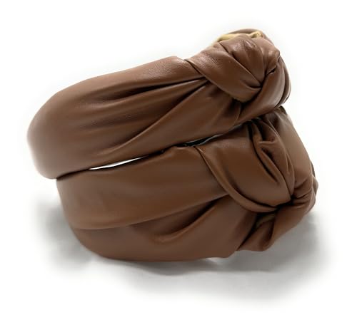 Chunky 2.5 Inches Thick Brown Leather Headbands for Women Goes with Everything, Girl Knotted Headband is a Fashion Designer Top Knot Head band for Hair Accessories Womens - color: Chunky Brown