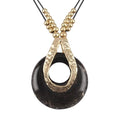 GelConnie Leather Necklace for Women Large Pendant Long Brown Necklace Circle Leather Choker Vintage Sweater Necklace Gold Chunky Boho Necklaces for Women - style: Black Stone Beads Necklace