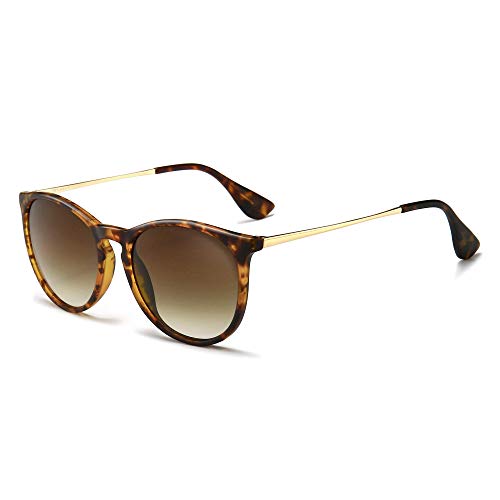 SUNGAIT Premium Vintage Round Sunglasses for Women Men Classic Retro Trendy Style - color: 08 Amber Frame/Brown Gradient Lens
