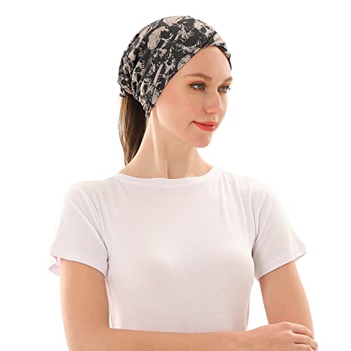 KAKU NANU Women Turban Chemo Beanies Pre Tied Caps Baggy Slouchy Headwear Sleep Scarf - color: Skulls