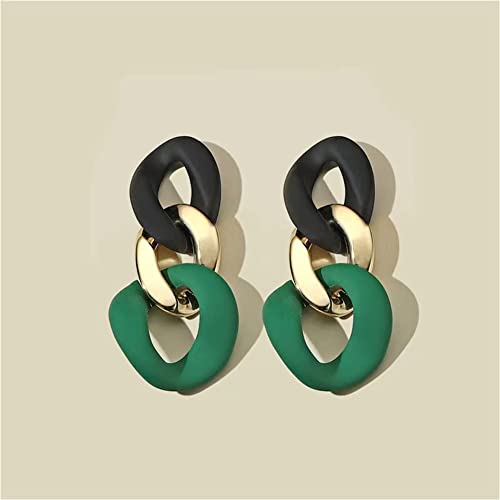 Charm Elegant Hollow Color Chain Acrylic Geometric Temperament Dangle Drop Earrings Bohemian Minimalist Hypoallergenic Jewelry Gift - color: Black Green earrings