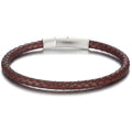 Men's Leather Bracelet, Stackable Stainless Steel Clasp Bracelets for Men Stylish Birthday, Thanksgiving, Valentine's Day Gift for My Man - style: 8.2" Round-tube Reflective Brown Leather