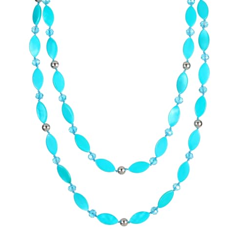 Long 48" Beaded Necklace for Women Boho Knot Strand Chunky Shell Crystal Beads Fashion Costume Jewelry for Gifts - color: Turquoise
