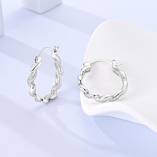 Parmuz 925 Sterling Silver Earrings Hoops for Women Ladies Simple Lightweight Twisted Medium Hoop Earrings With Cubic Zirconia Hypoallergenic Jewelry for Her - color: Twisted earring