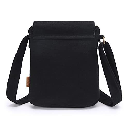 OPQRSTU Women's Retro Small Size Canvas Shoulder Bag Hippie Boho Crossbody Handbag - color: Black#2