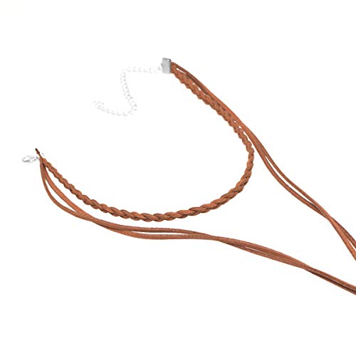 Doubnine Choker Multilayer Y Lariat Necklace Suede Braided Boho Jewelry for Women (brown)