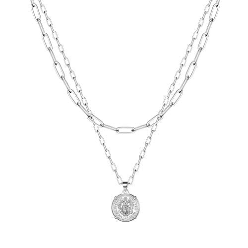 Turandoss 14K-Gold-Plated Necklaces for Women - Lock Evil Eye Medallion Vintage Coin Necklace Bee Sun Moon Shell Chain Necklace Layered Paperclip Chain Necklaces for Women Jewelry Gifts - style: Shells&Shells&Shells&Pearl