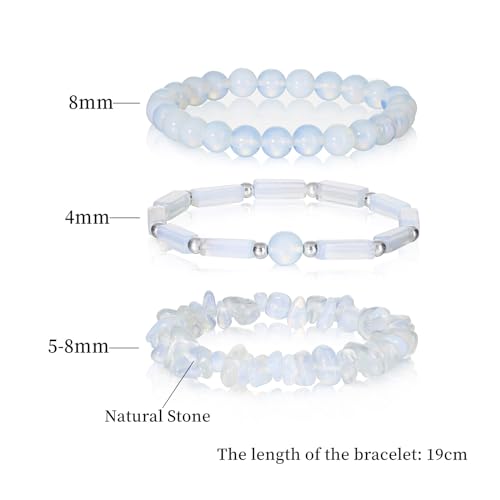 3Pcs Natural Stone Bracelets for Women 8mm Crystal Beaded Bracelets Handmade Stretch Bracelet Healing Crystal Jewelry for Women - style: Moonstone