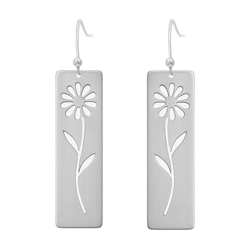 Boho Teardrop Earrings, Handmade Copper Bohemian Earrings, Dangle Antique Ethnic Jewelry for Women - color: Silver Daisy