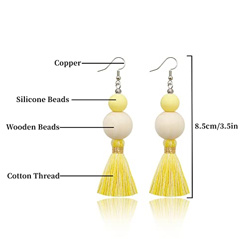 Boho Earrings for Women Dangling Lightweight Cute Earrings Handmade Tassel Dangle Earrings for Girls - color: Yellow