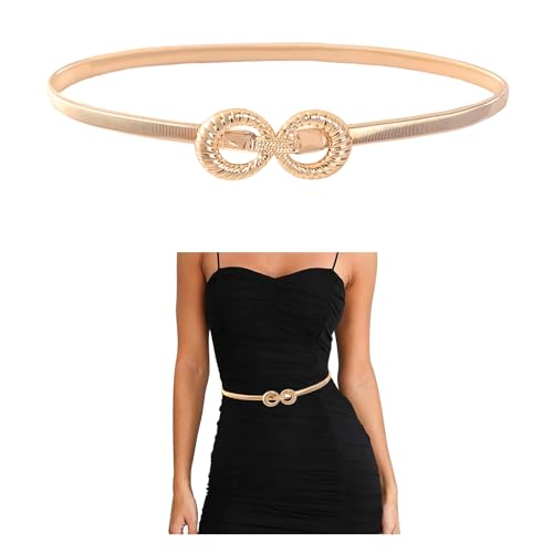 E-Clover Womens Fashion Metal Stretch Waist Skinny Belt Waistband - color: Gold Loops-02