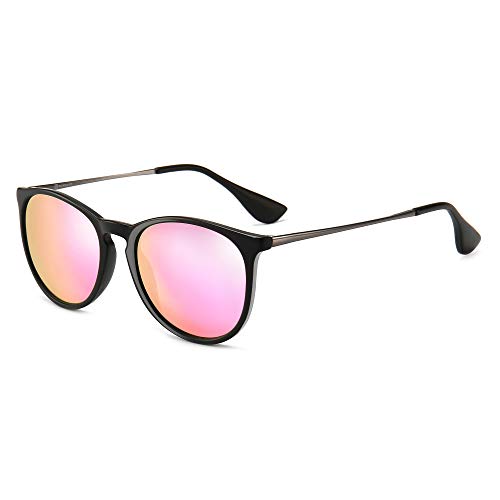 SUNGAIT Premium Vintage Round Sunglasses for Women Men Classic Retro Trendy Style - color: 14 Polarized Sakura Pink Lens/Black Frame(glossy Finish)