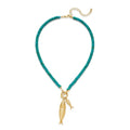 Gold Fish Necklace For Women Blued Beaded Strand Toggle Necklace With Gold Fish Pendants Dainty Summer Beach Turquoise Jewelry - style: Chubby Fish