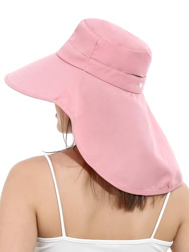 LA CARRIE Women Sun Hats Breathable Wide Brim UV Protection UPF 50+ with Neck Flap Hat for Summer Beach - color: Pink