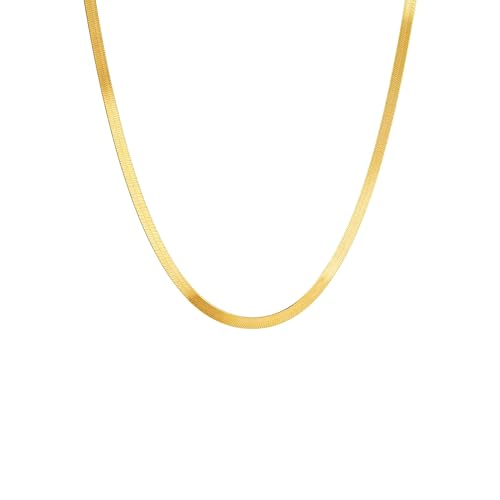NECOCY 14K Gold Plated Necklaces for Women, Dainty Gold Herringbone Choker Necklace Thin Layered Snake Chain Jewelry for Gifts - color: 5MM 16"-GD Herringbone Necklace
