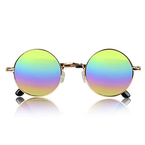 Retro Round Sunglasses Small Colored Lens Hippie Glasses - style: Rainbow
