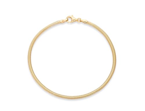 Miabella Italian Solid 925 Sterling Silver, 18K Yellow Gold Plated 2mm Domed Herringbone Snake Chain Link Bracelet for Women Men, Made in Italy - color: 18K gold plated 925 sterling silver, size: Length 8 inches