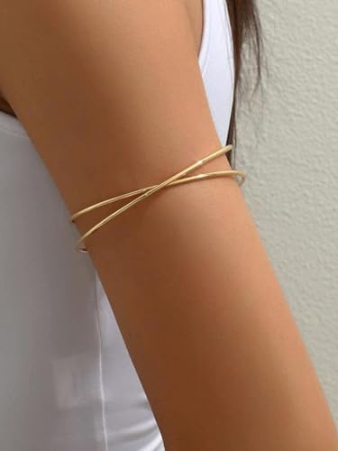 BROCC 4PCS Minimalist Gold Arm Cuff Bracelets, Adjustable Coil Armband Set Jewelry